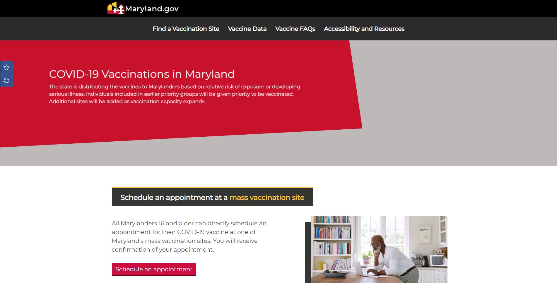 COVID-19 Vaccinations in MD Website